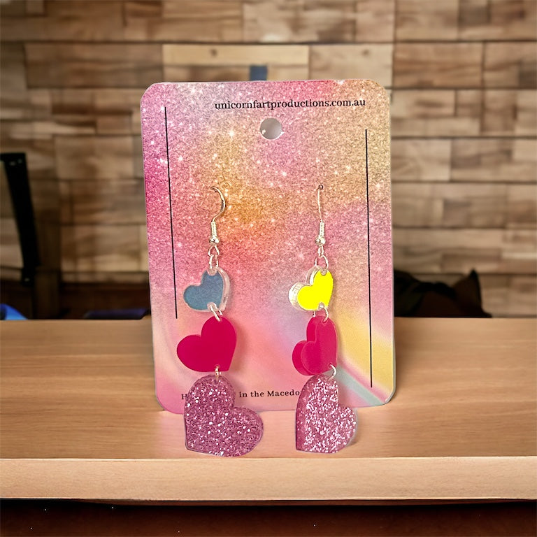 Acrylic handmade earrings  - 3 Hearts