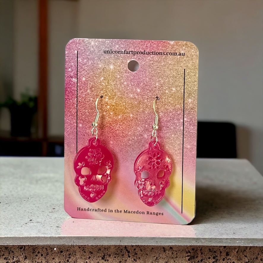 Acrylic handmade earrings  - Pink Skulls