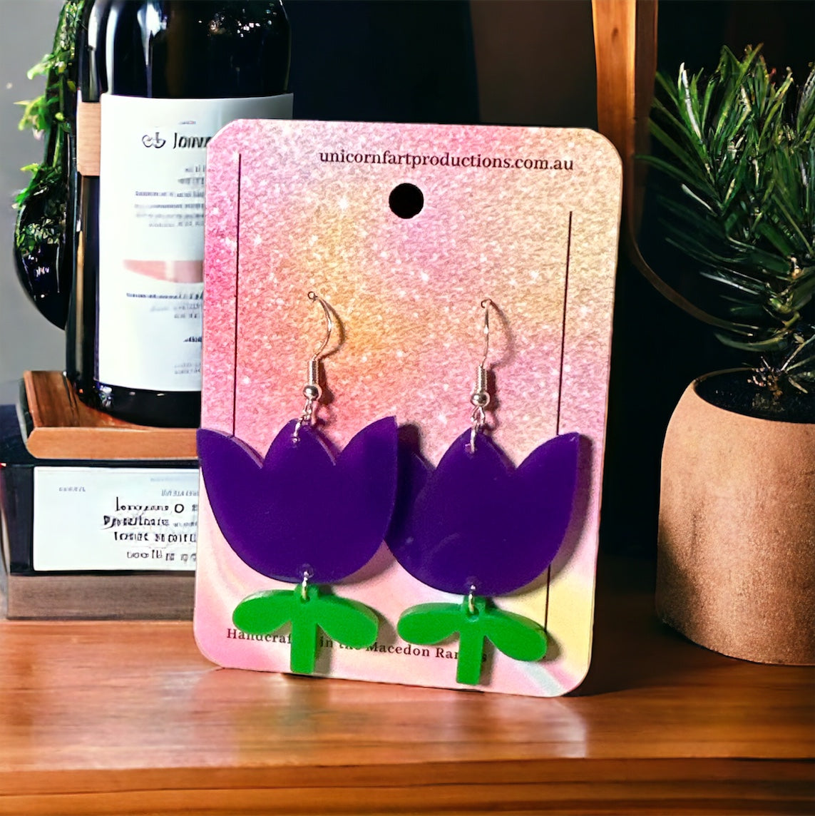 Acrylic handmade earrings  -  Purple Flower