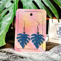Thumbnail for Acrylic handmade earrings  -  Fern Blue Glitter