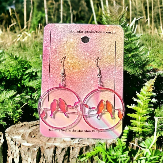 Acrylic handmade earrings  - Birds Circle