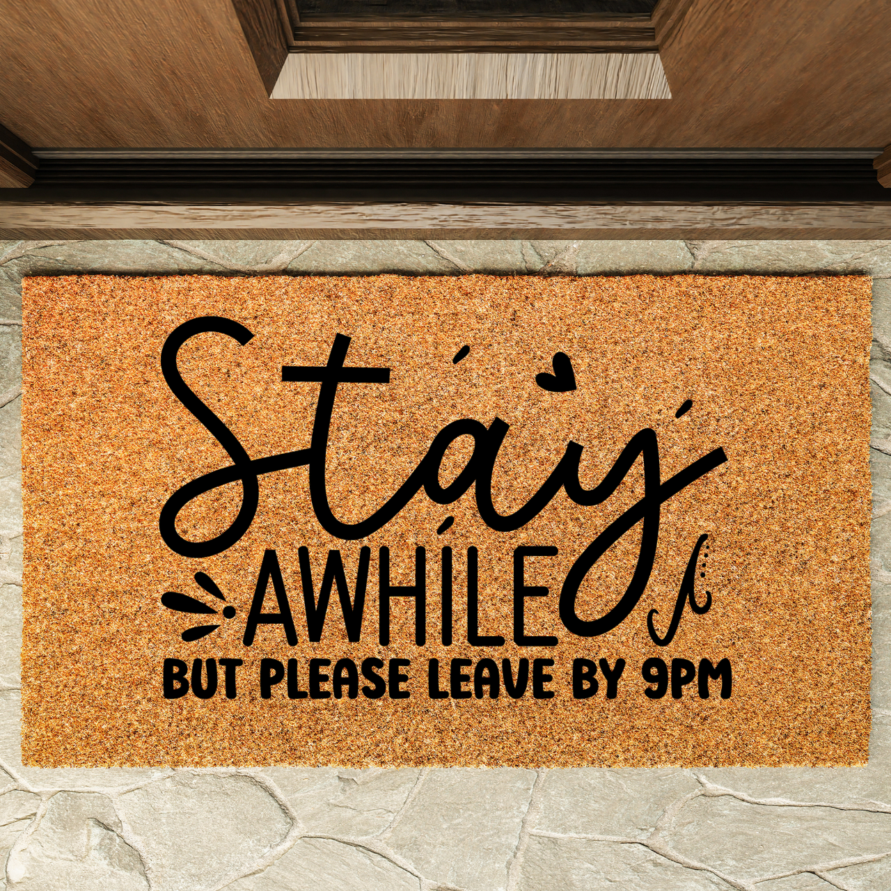 Stay Awhile leave by 9 Doormat - Unicorn Fart Productions