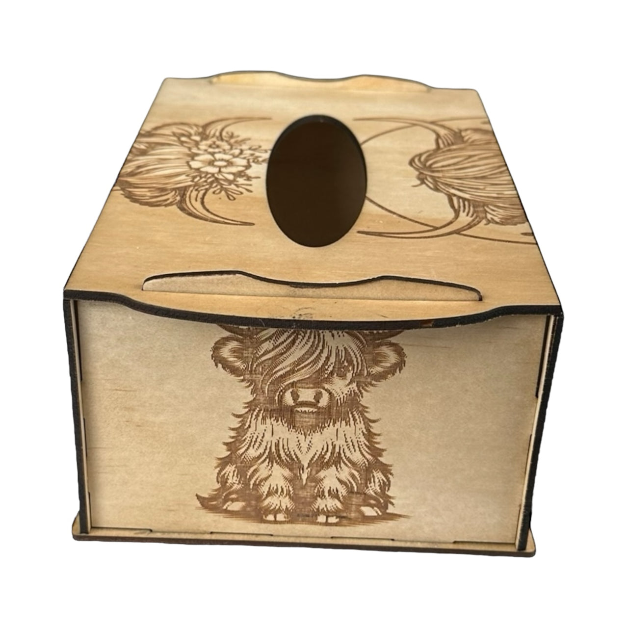 Wooden Tissue Holder - Highland Cow - Unicorn Fart Productions