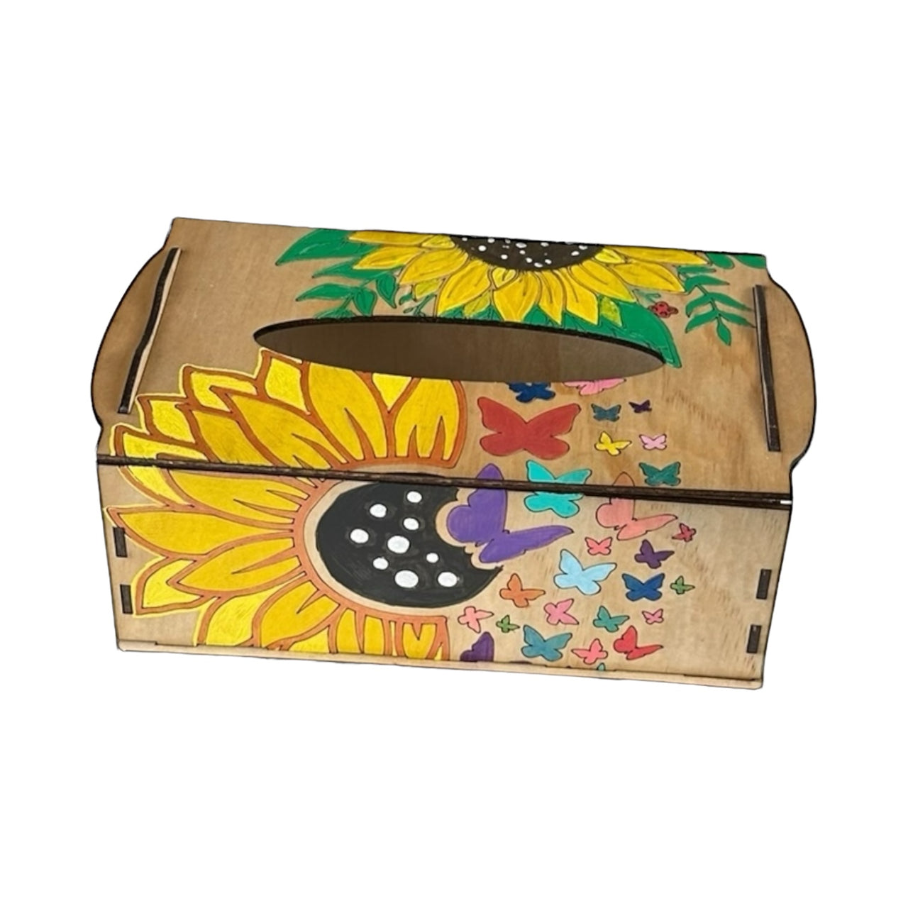 Wooden Tissue Holder - Butterflies & Sunflowers - Unicorn Fart Productions