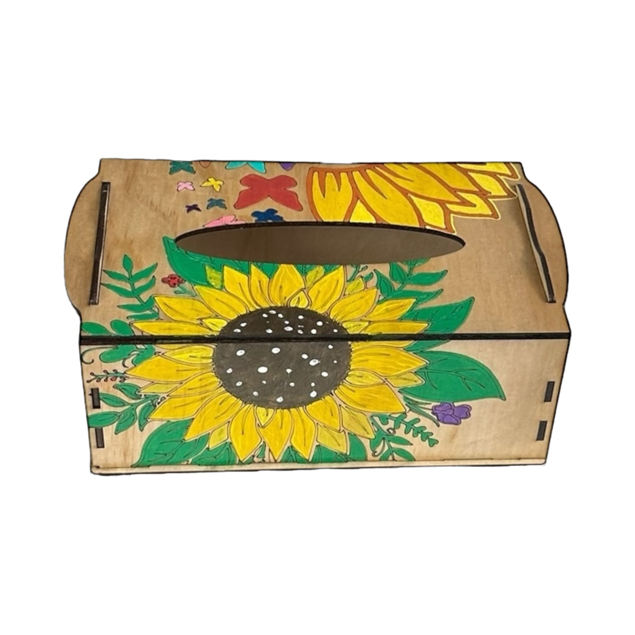 Wooden Tissue Holder - Butterflies & Sunflowers - Unicorn Fart Productions