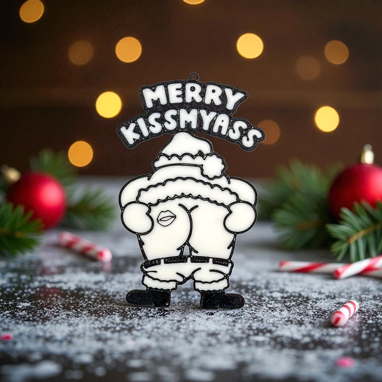 Merry Kissmyass Ornament - Unicorn Fart Productions