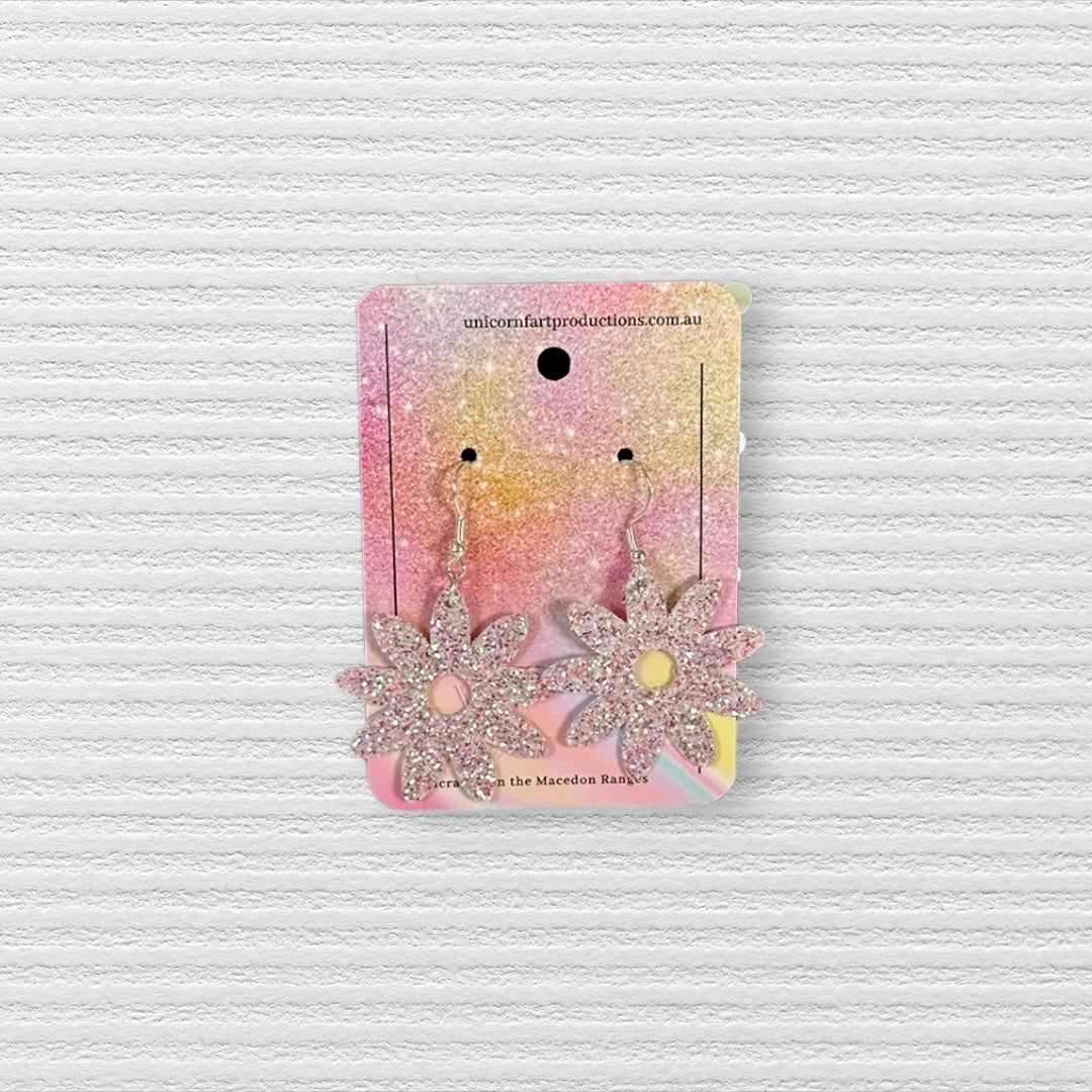 Handmade faux leather earrings - Pink Sparkle Flowers