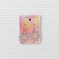 Thumbnail for Handmade faux leather earrings - Pink Sparkle Flowers
