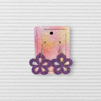 Thumbnail for Handmade faux leather earrings - Purple Sparkles Flower