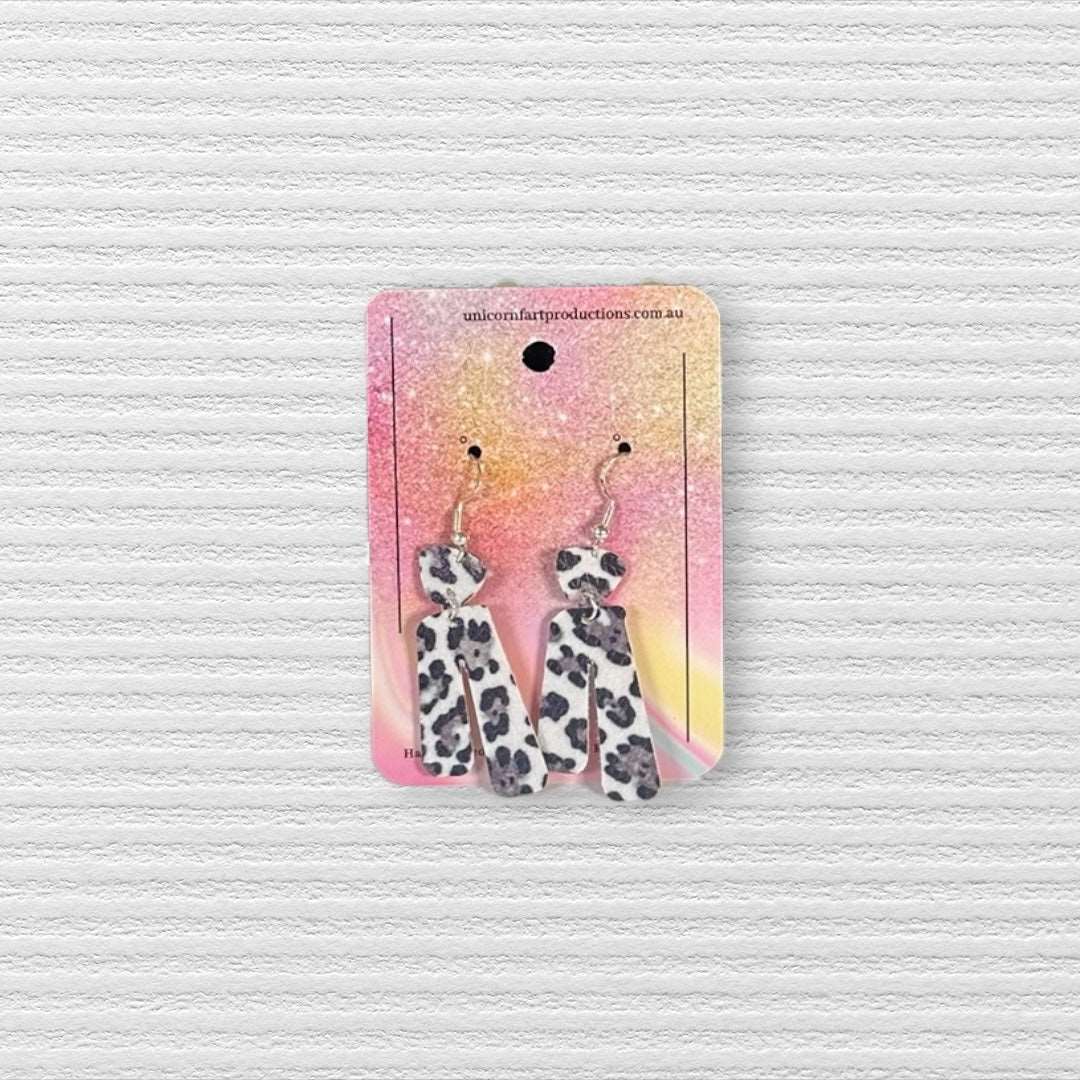 Handmade faux leather earrings - Cow Print Dangles - Unicorn Fart Productions