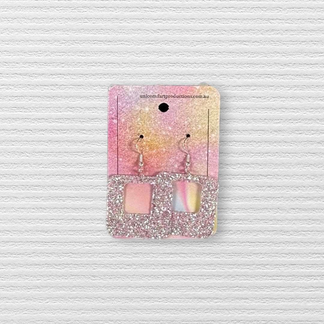 Handmade faux leather earrings - Square - Light Sparkles - Unicorn Fart Productions