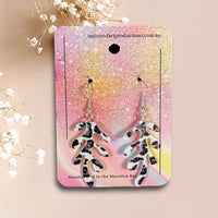 Thumbnail for Handmade faux leather earrings - Cow Print Leaves - Unicorn Fart Productions