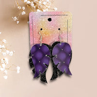 Thumbnail for Handmade faux leather earrings - Purple Black Sparkles Leaves