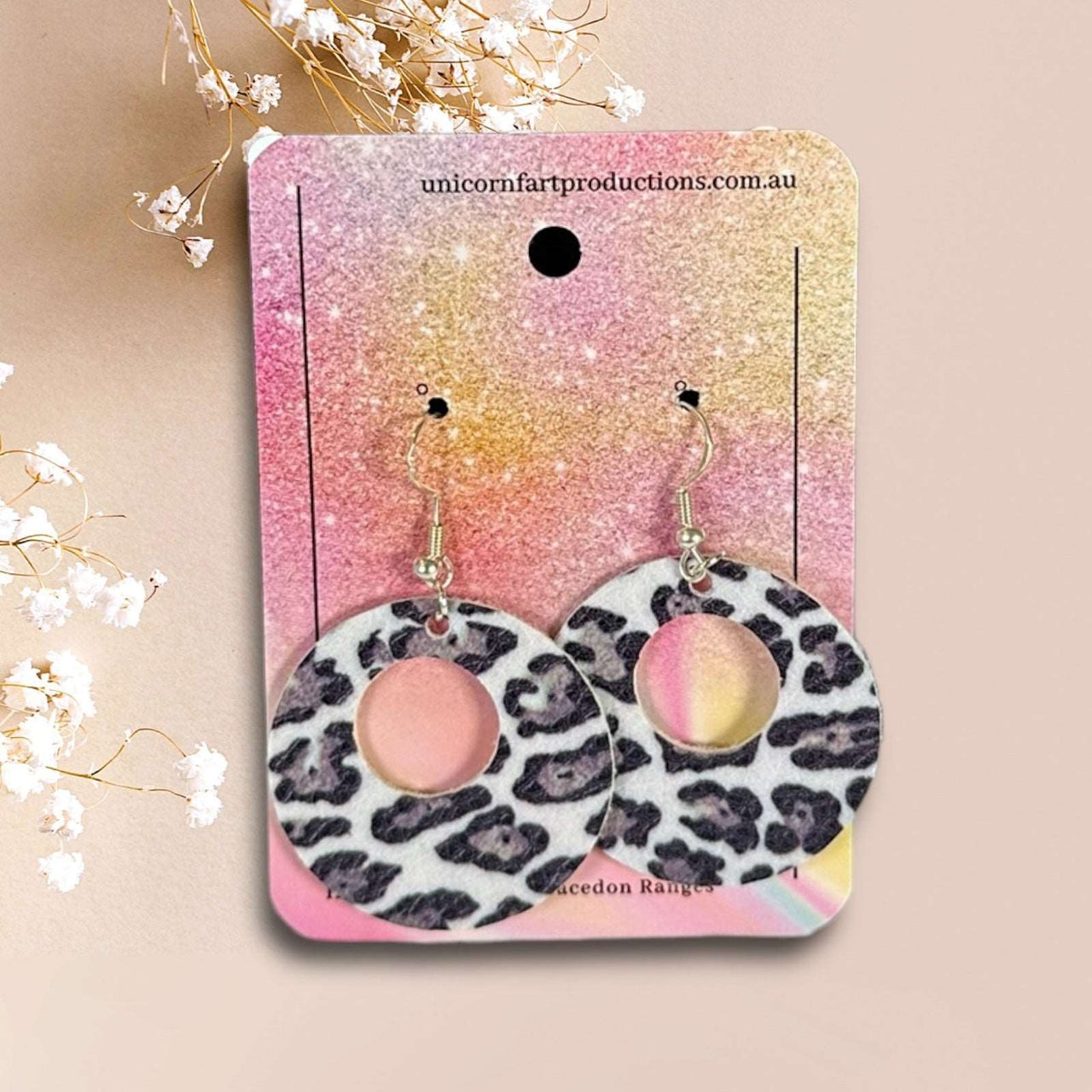 Handmade faux leather earrings - Pattern Circle - Unicorn Fart Productions