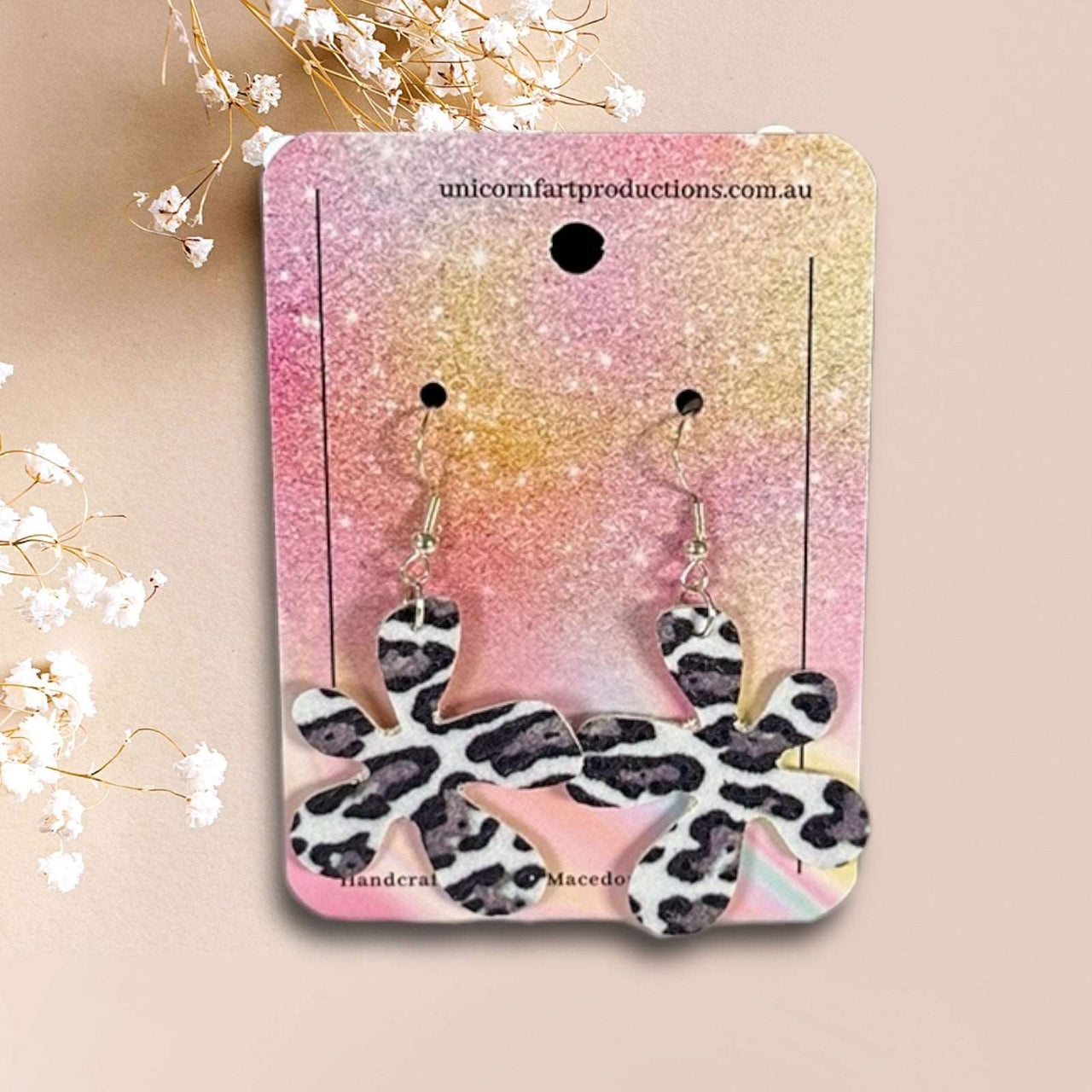 Handmade faux leather earrings - Cow Print Blobs - Unicorn Fart Productions