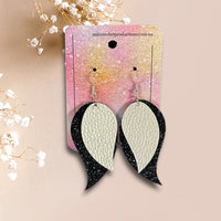 Thumbnail for Handmade faux leather earrings - Black Sparkles Silver 2 Leaves