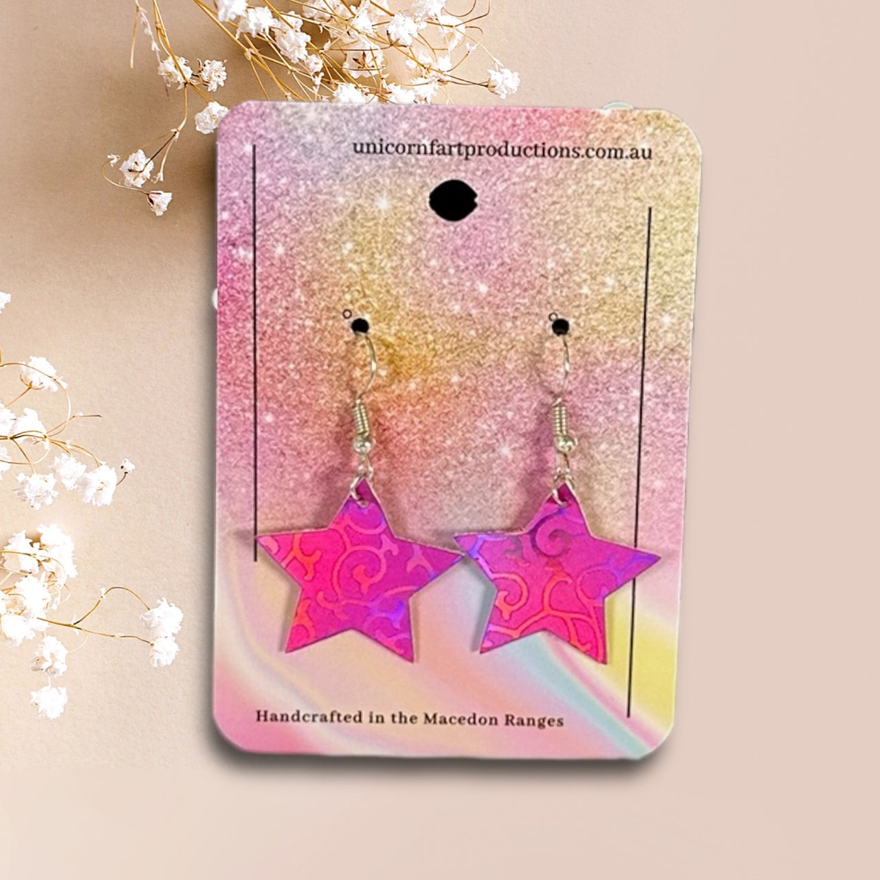 Handmade faux leather earrings - Pink Stars