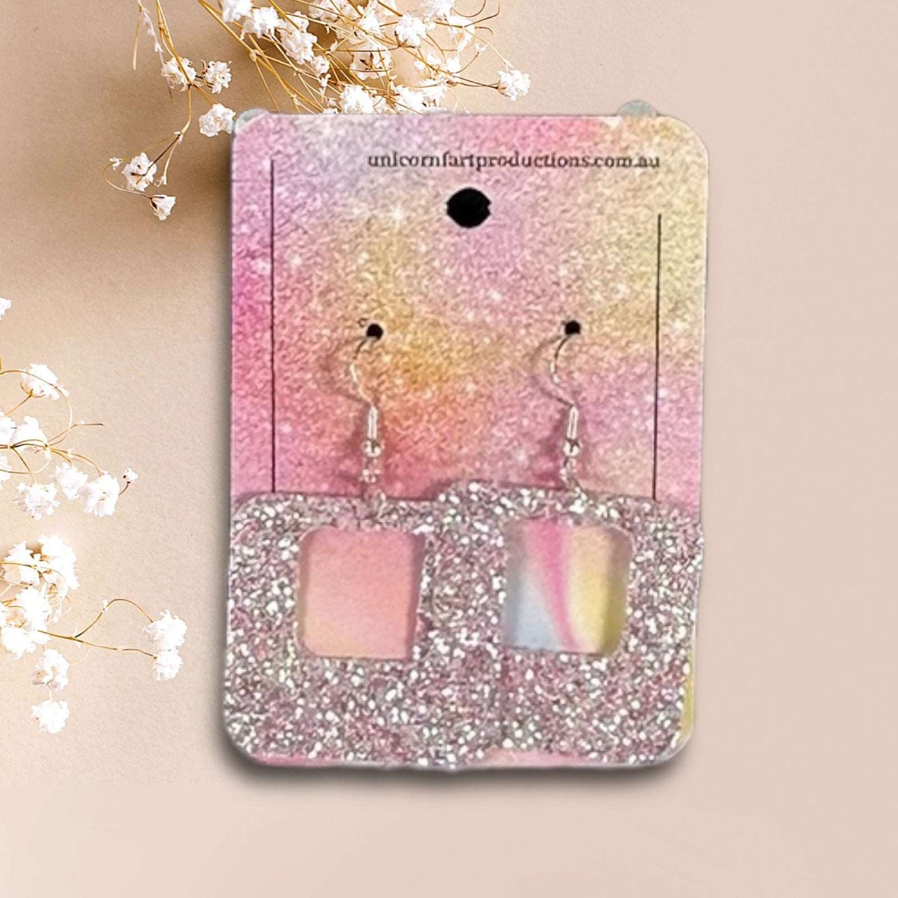 Handmade faux leather earrings - Square - Light Sparkles - Unicorn Fart Productions