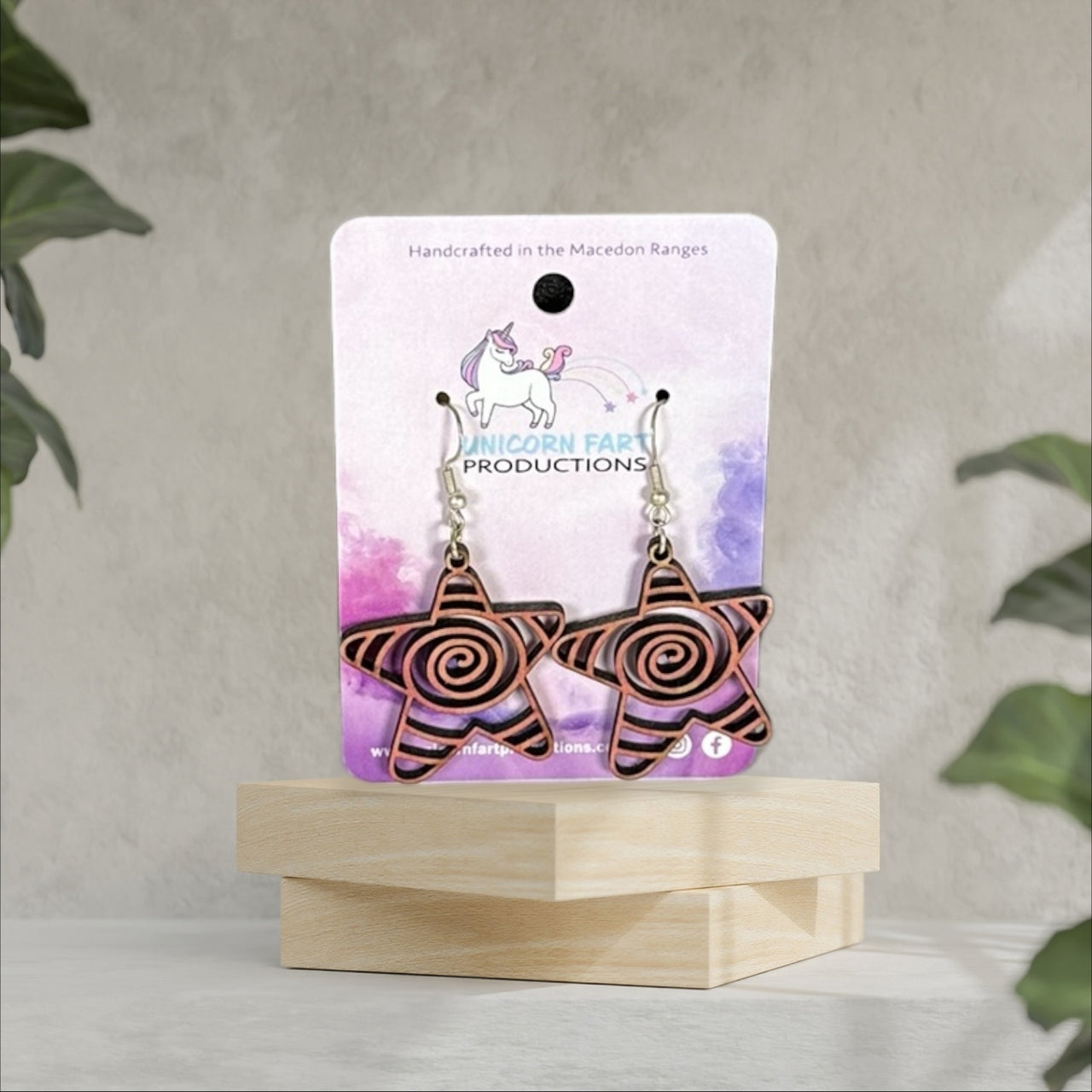 Handmade Wooden Earrings - Pink Stars