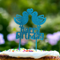 Thumbnail for Birthday Cake Topper - Happy Birthday Birds - Blue Glitter