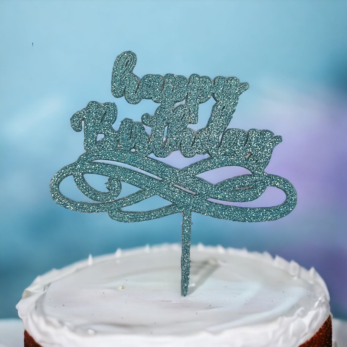 Birthday Cake Topper - Happy Birthday - Blue Glitter