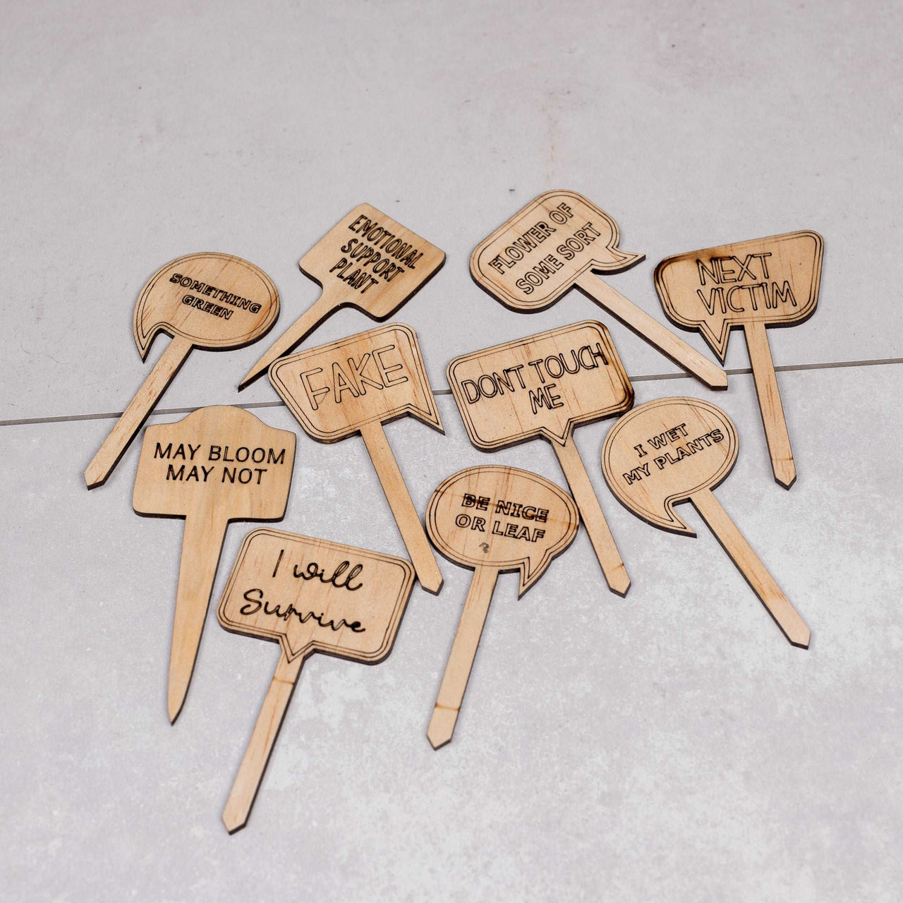 Funny Plant Stakes - Made from Sustainable Timber - 10 Pack - Unicorn Fart Productions