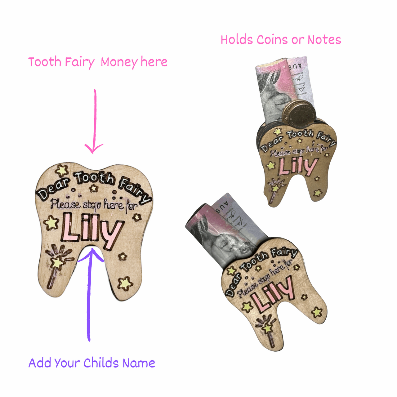 Customised Tooth Fairy Money Tooth - Unicorn Fart Productions