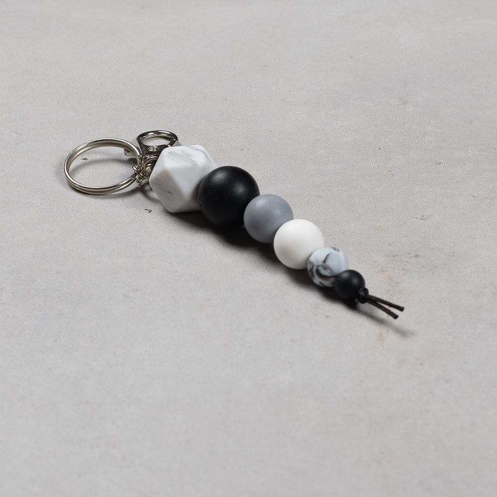 Hand Crafted silicone key chain with clip - White Marble Hex