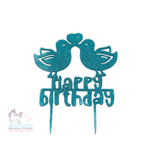 Thumbnail for Birthday Cake Topper - Happy Birthday Birds - Blue Glitter
