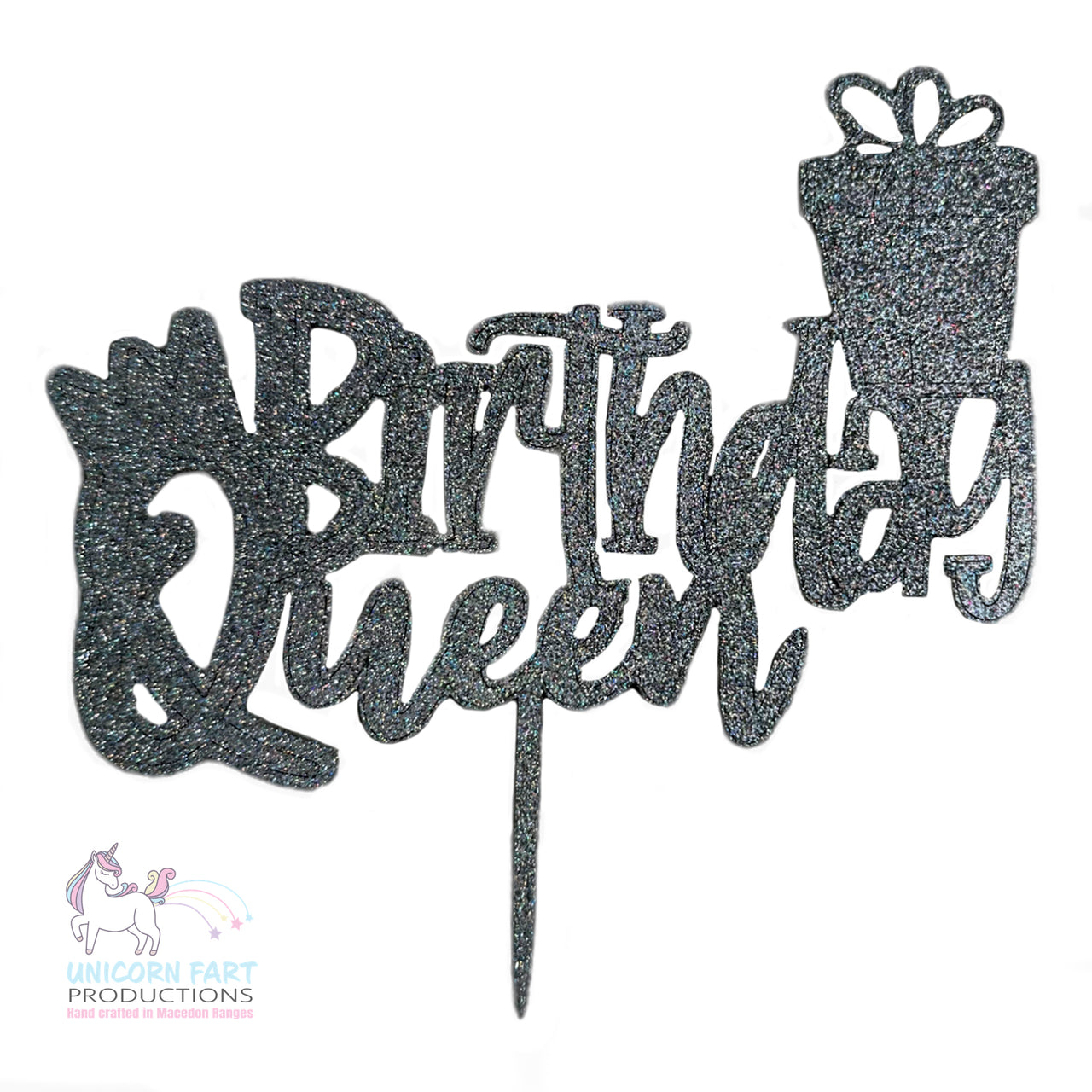 Birthday Cake Topper - Silver Glitter - Birthday Queen
