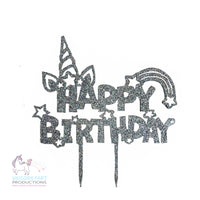 Thumbnail for Birthday Cake Topper - Silver Glitter - Happy Birthday Unicorn