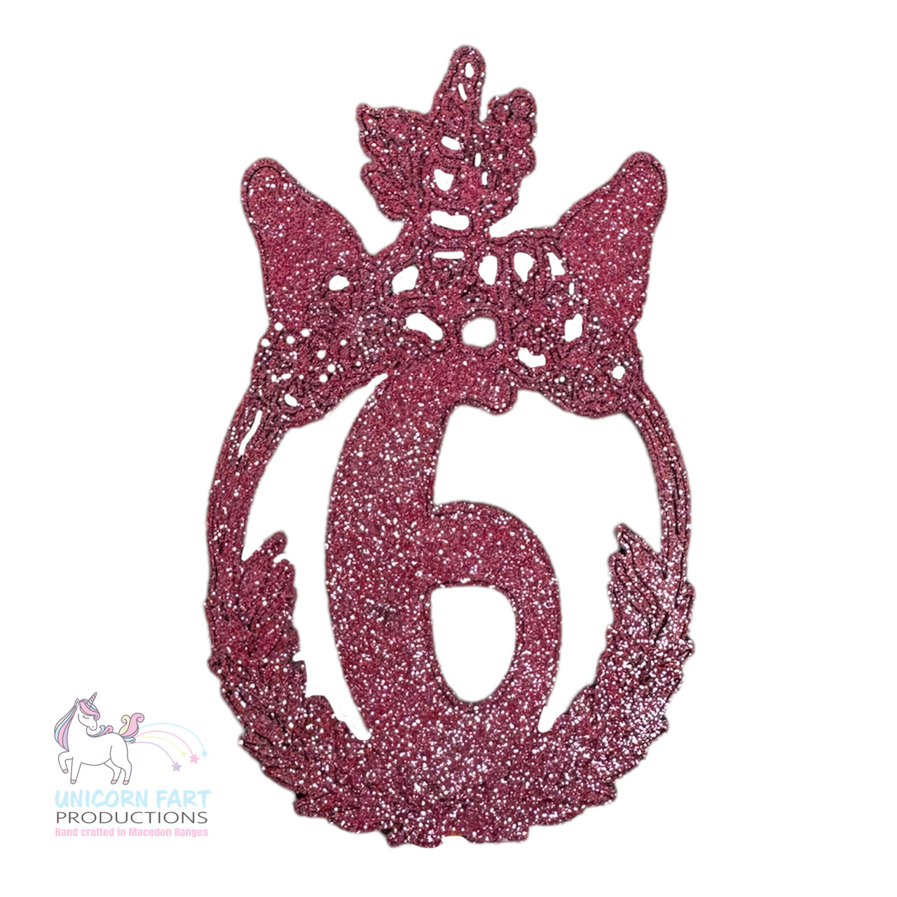 Birthday Cake Topper - Pink Glitter Unicorn - Six - 6