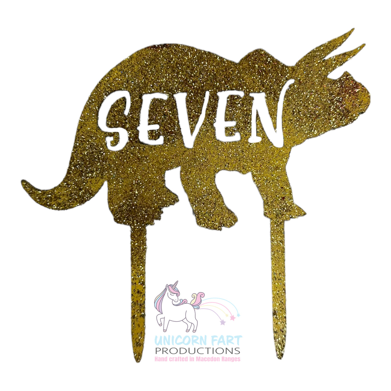 Birthday Cake Topper - Gold Glitter Dino - Seven - 7