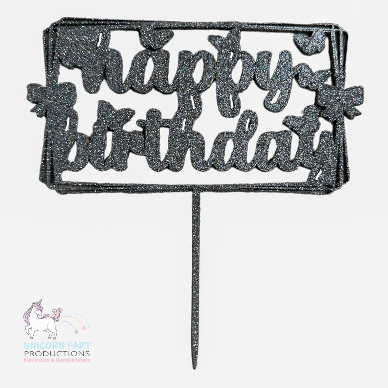 Birthday Cake Topper - Silver Glitter - Happy Birthday