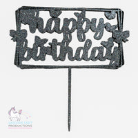Thumbnail for Birthday Cake Topper - Silver Glitter - Happy Birthday