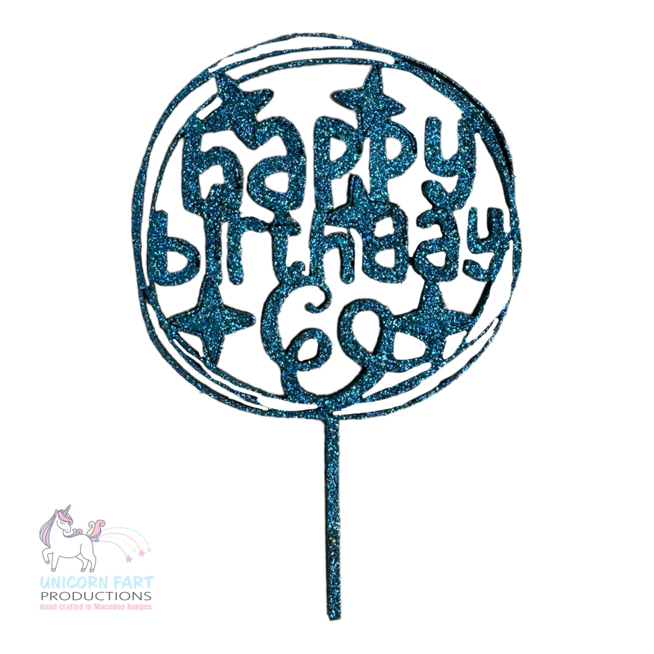 Birthday Cake Topper - Blue Glitter - Happy Birthday Circle