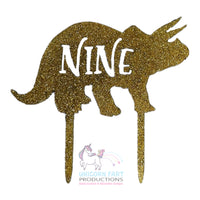 Thumbnail for Birthday Cake Topper - Gold Glitter Dino - Nine - 9