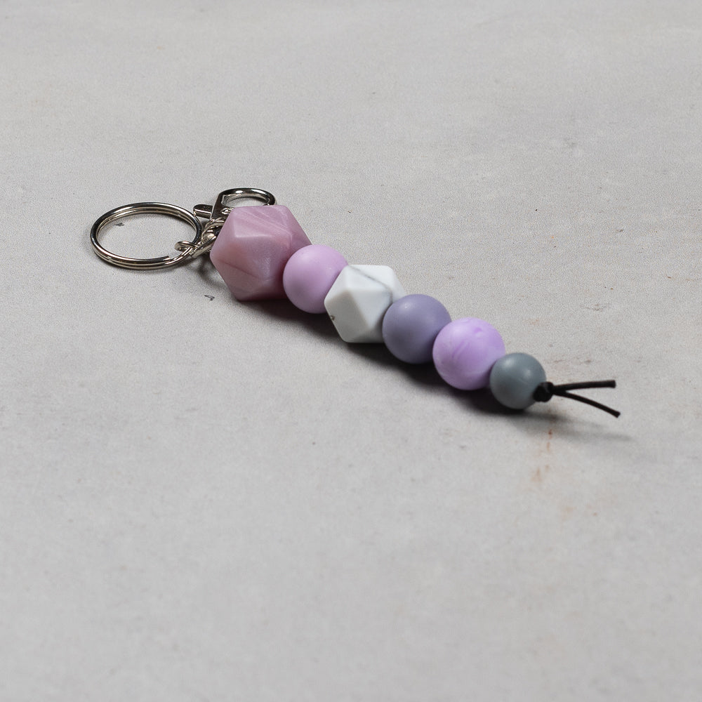 Hand Crafted silicone key chain with clip - Purple Hex