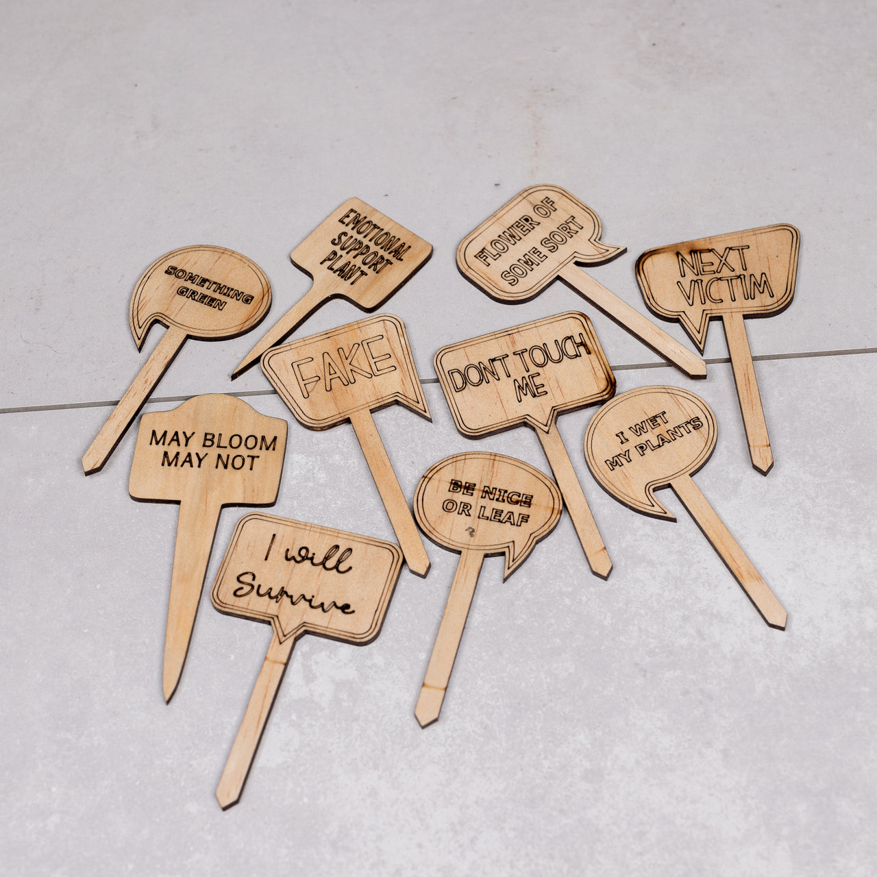 Funny Plant Stakes - Made from Sustainable Timber - 10 Pack