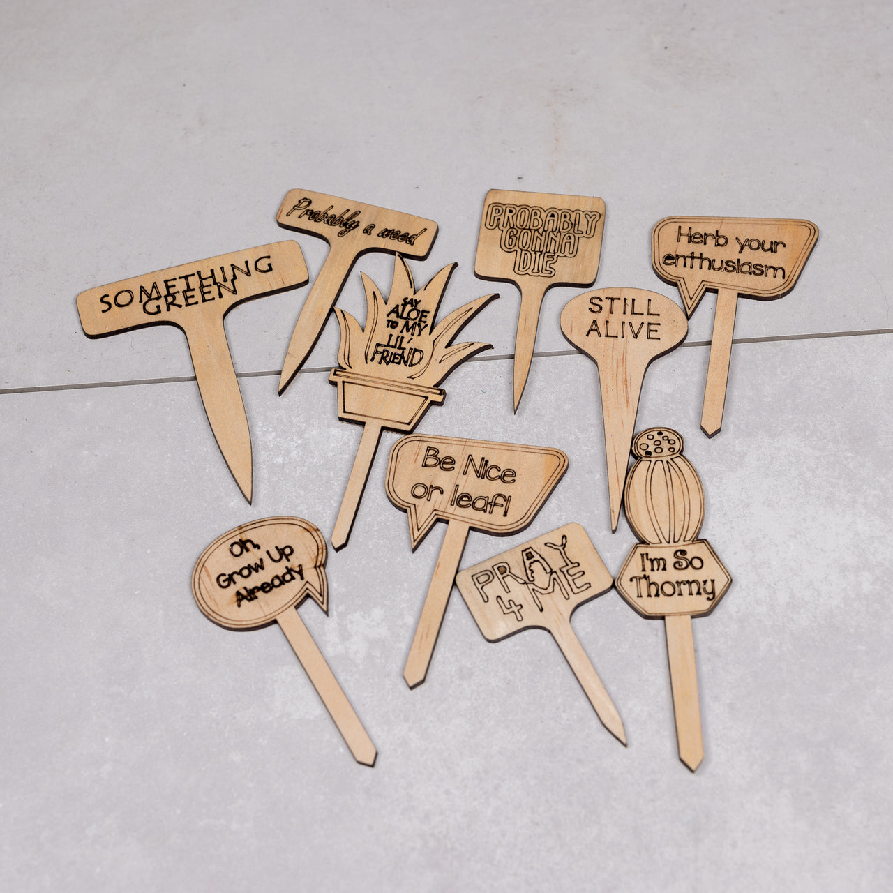 Funny Plant Stakes - Made from Sustainable Timber - 10 Pack