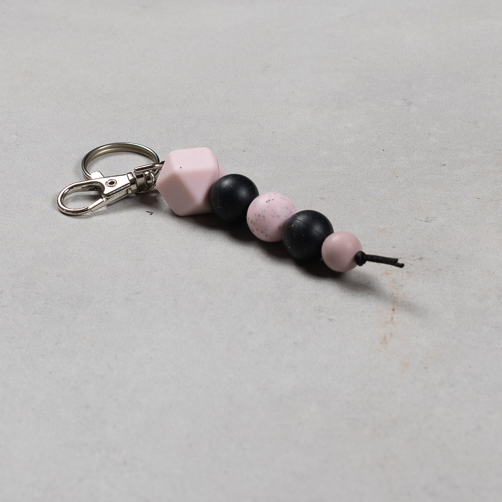 Hand Crafted silicone key chain with clip - Light Pink Hex