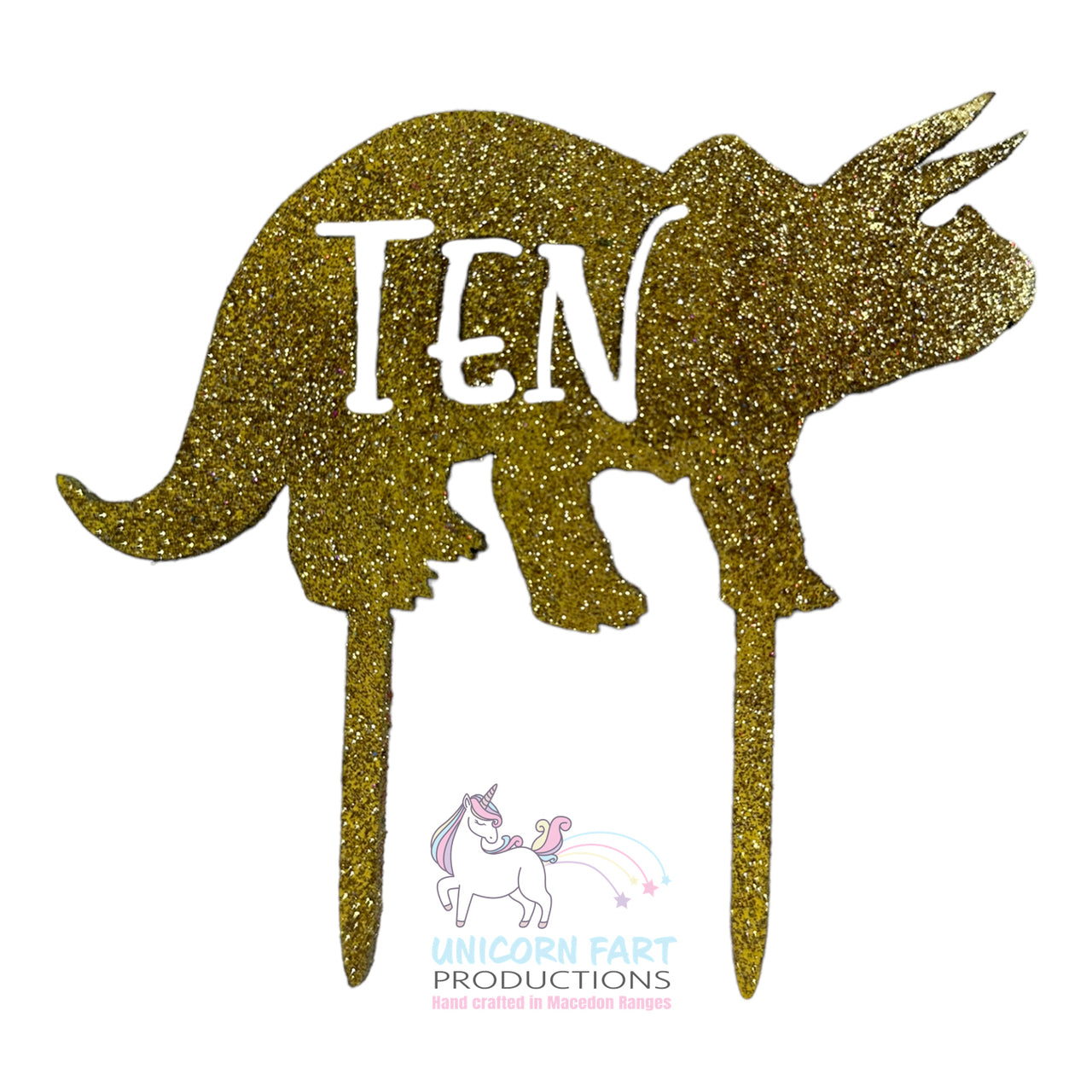 Birthday Cake Topper - Gold Glitter Dino - Ten - 10