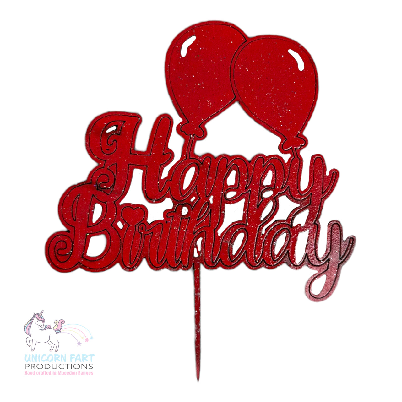 Birthday Cake Topper - Happy Birthday Unicorn Balloons - Red