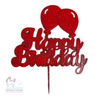 Thumbnail for Birthday Cake Topper - Happy Birthday Unicorn Balloons - Red