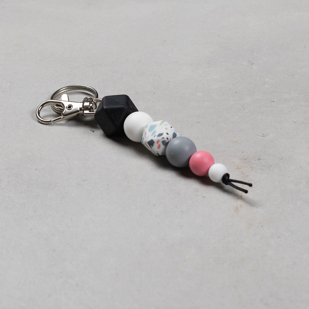Hand Crafted silicone key chain with clip - Black Hex