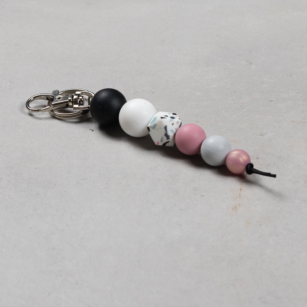 Hand Crafted silicone key chain with clip - Black Ball